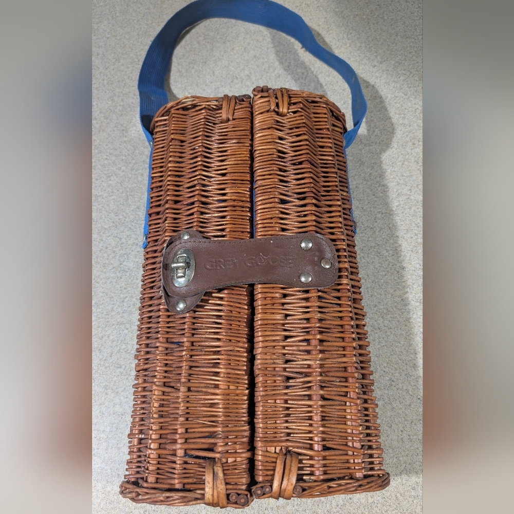 Grey Goose Wicker Basket with Blue Strap